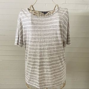 Vince Linen Dolman Top-Grey/White Striped-Size Small